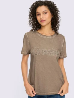 T-shirt à manches courtes avec inscription GRAZIE en coton doux