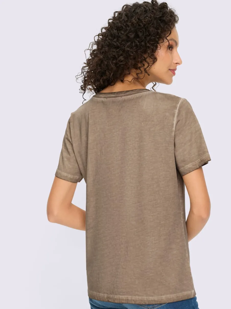 T-shirt à manches courtes avec inscription GRAZIE en coton doux