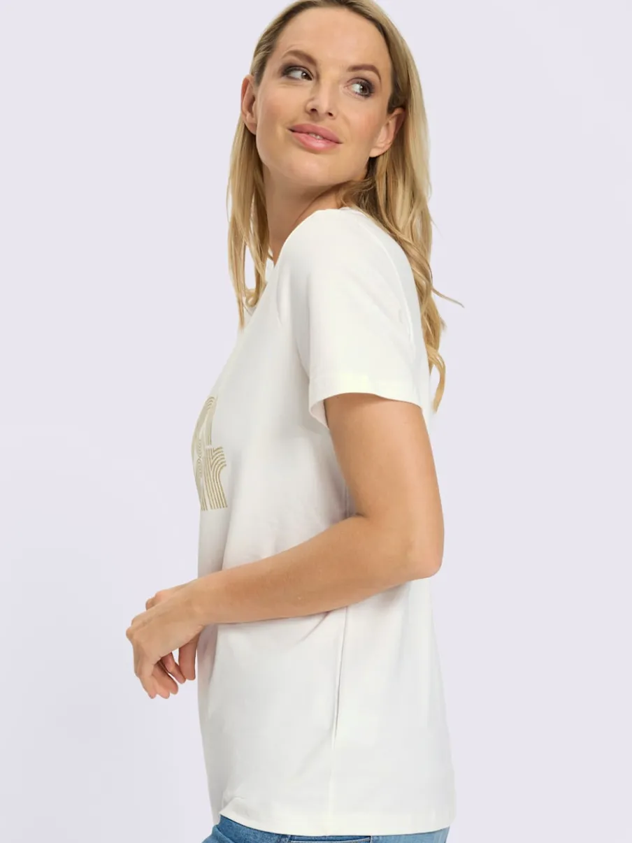 T-shirt à manches courtes avec inscription brillante encolure ronde