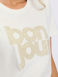 T-shirt à manches courtes avec inscription brillante encolure ronde