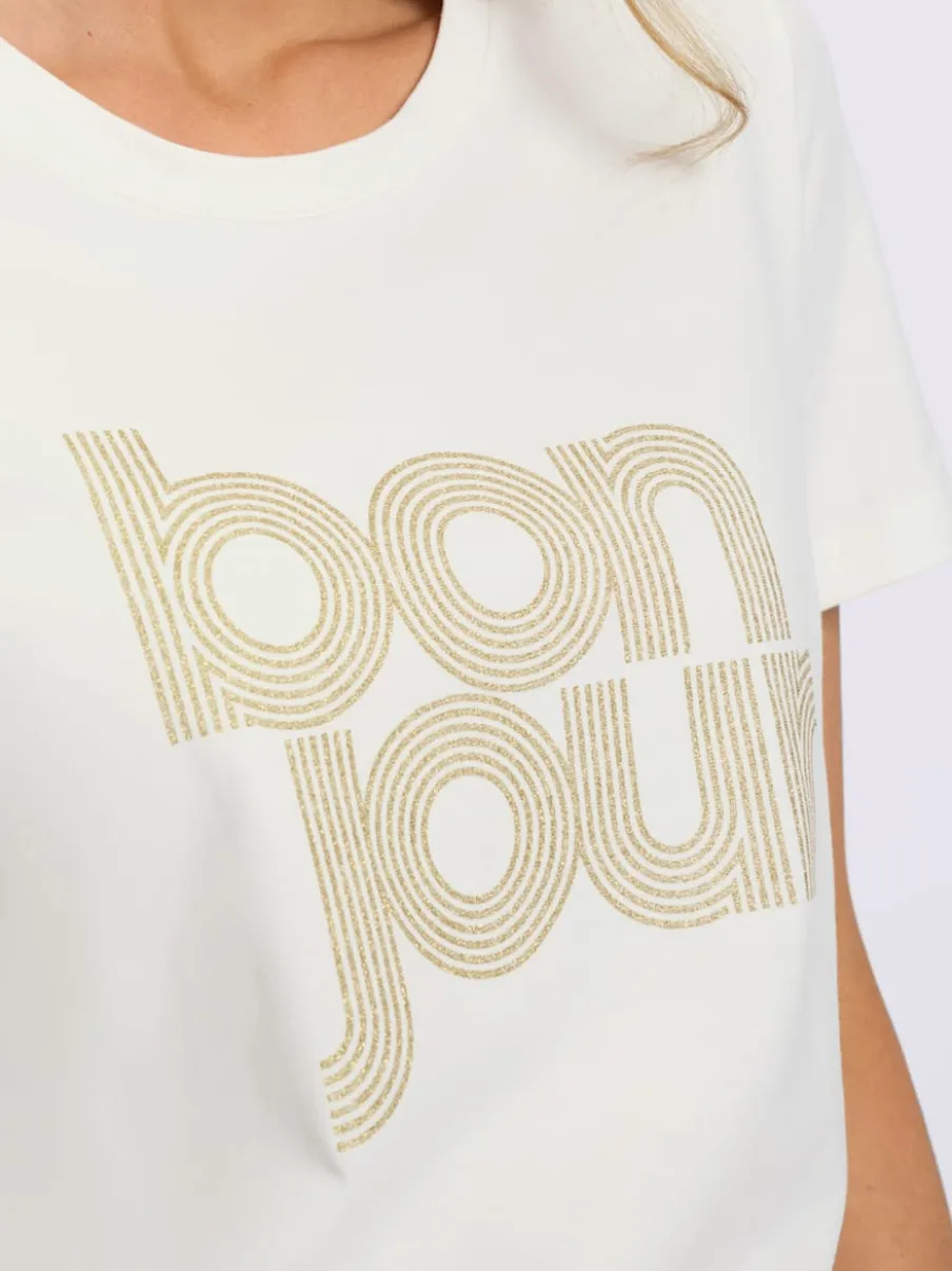 T-shirt à manches courtes avec inscription brillante encolure ronde
