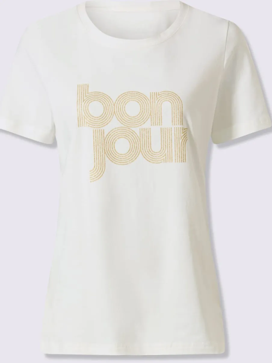 T-shirt à manches courtes avec inscription brillante encolure ronde