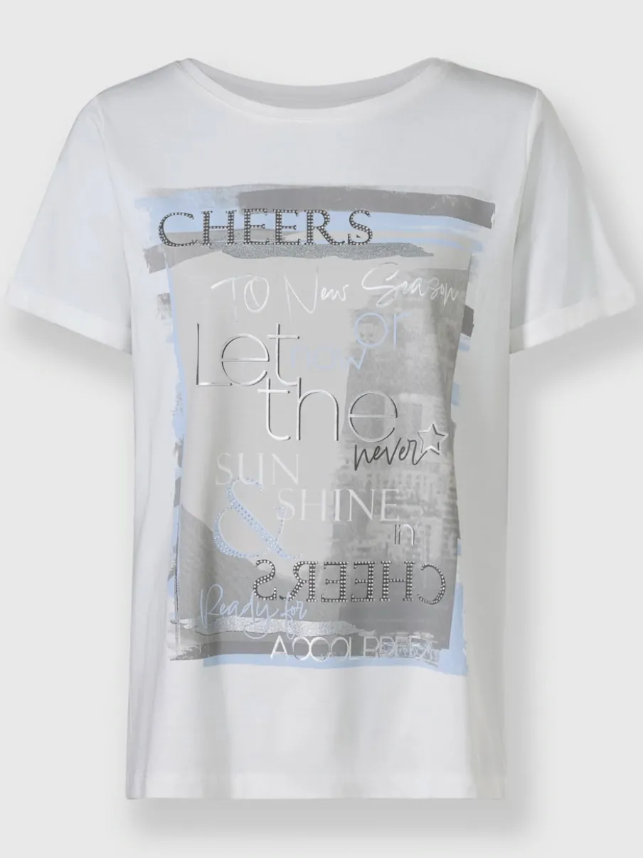 T-shirt à manches courtes avec imprimé et pierres brillantes