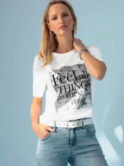 T-shirt à manches courtes avec imprimé scintillant et encolure ronde