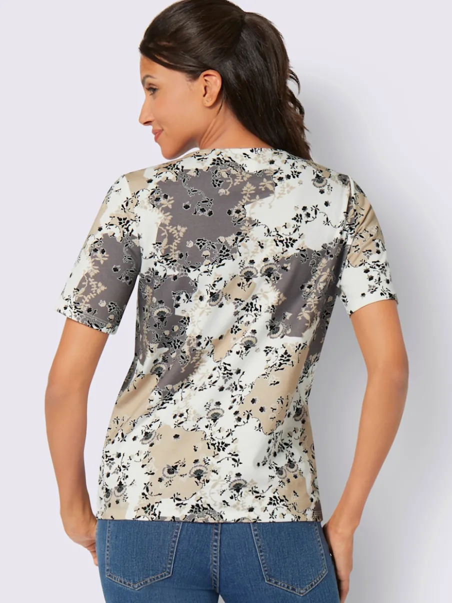 T-shirt à manches courtes avec imprimé floral et col V