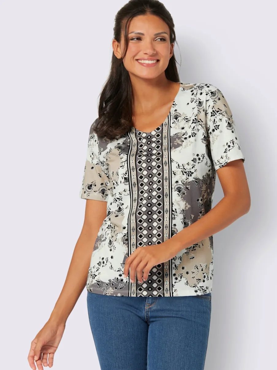 T-shirt à manches courtes avec imprimé floral et col V