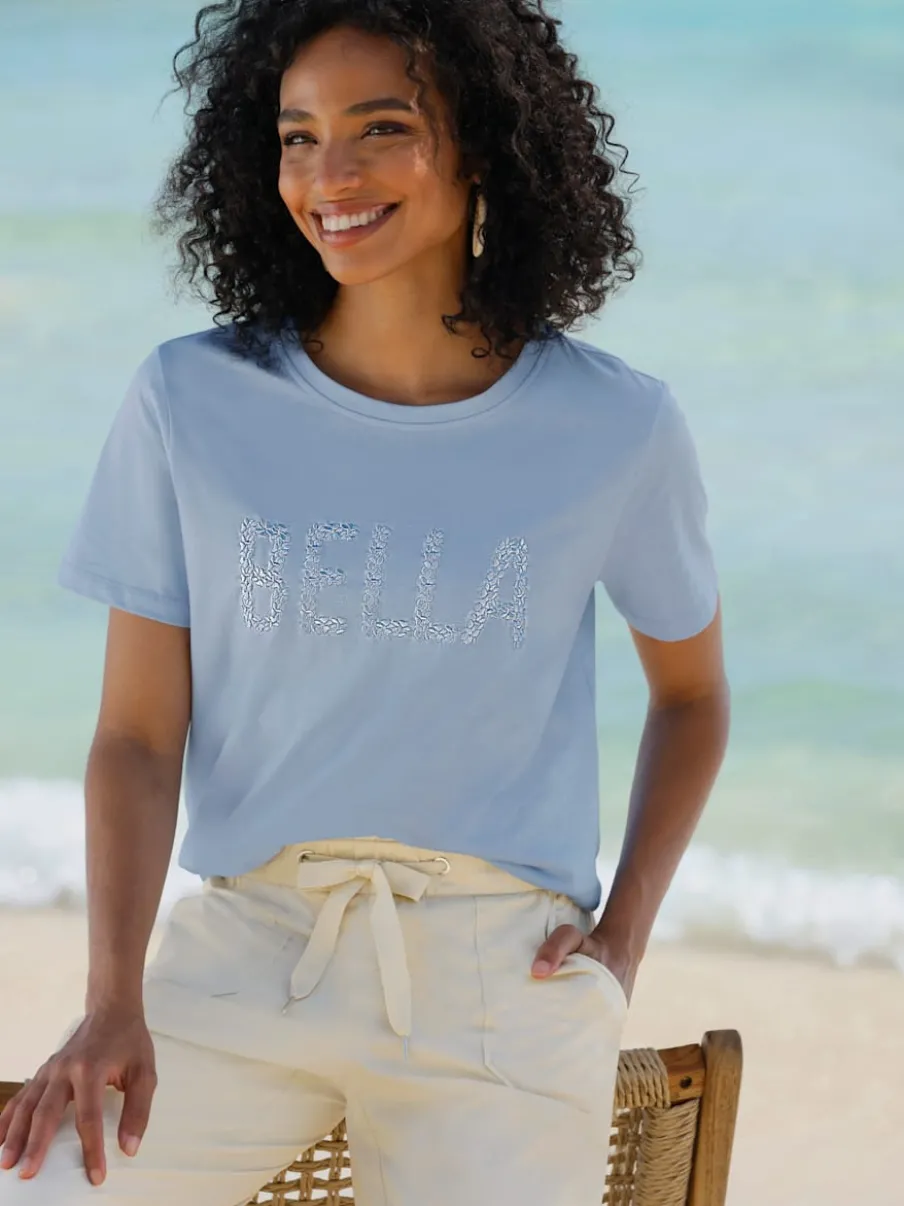 T-shirt à manches courtes avec inscription BELLA brodée en coton