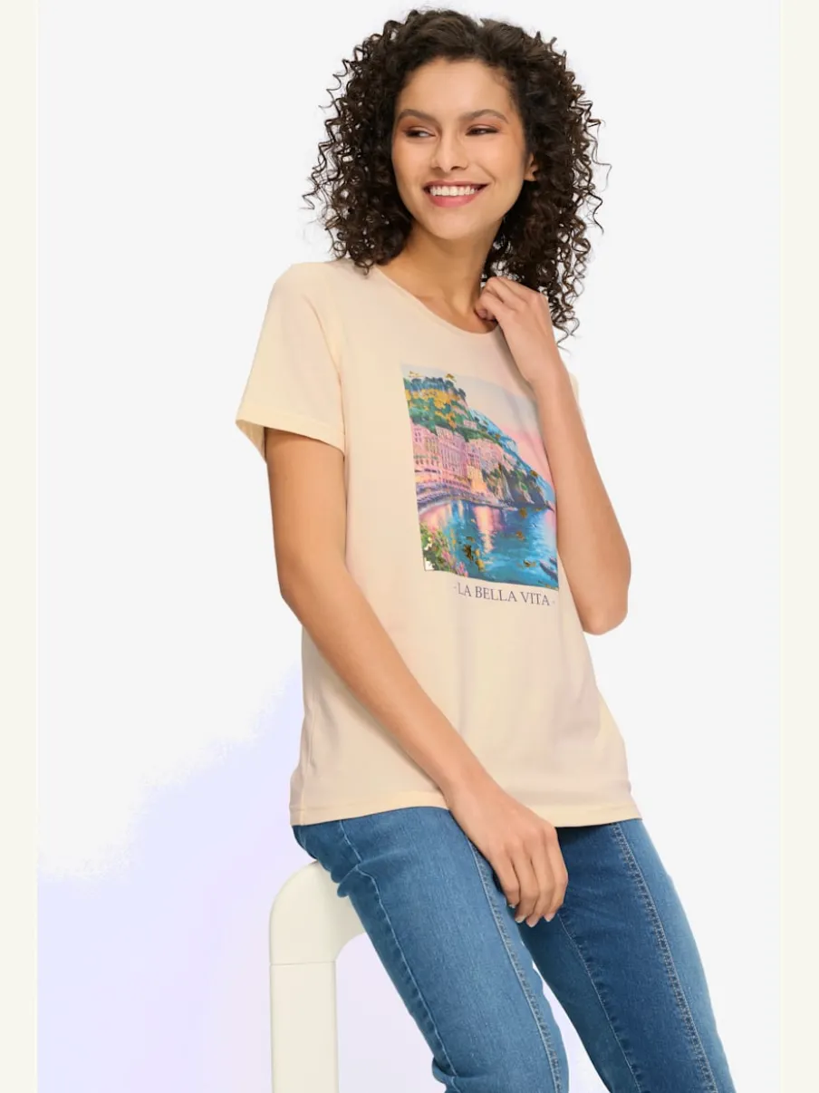 T-shirt à manches courtes avec imprimé paysage et inscription
