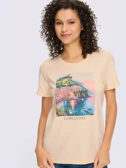 T-shirt à manches courtes avec imprimé paysage et inscription
