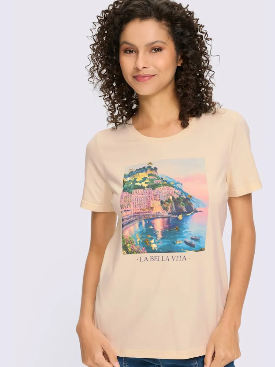 T-shirt à manches courtes avec imprimé paysage et inscription