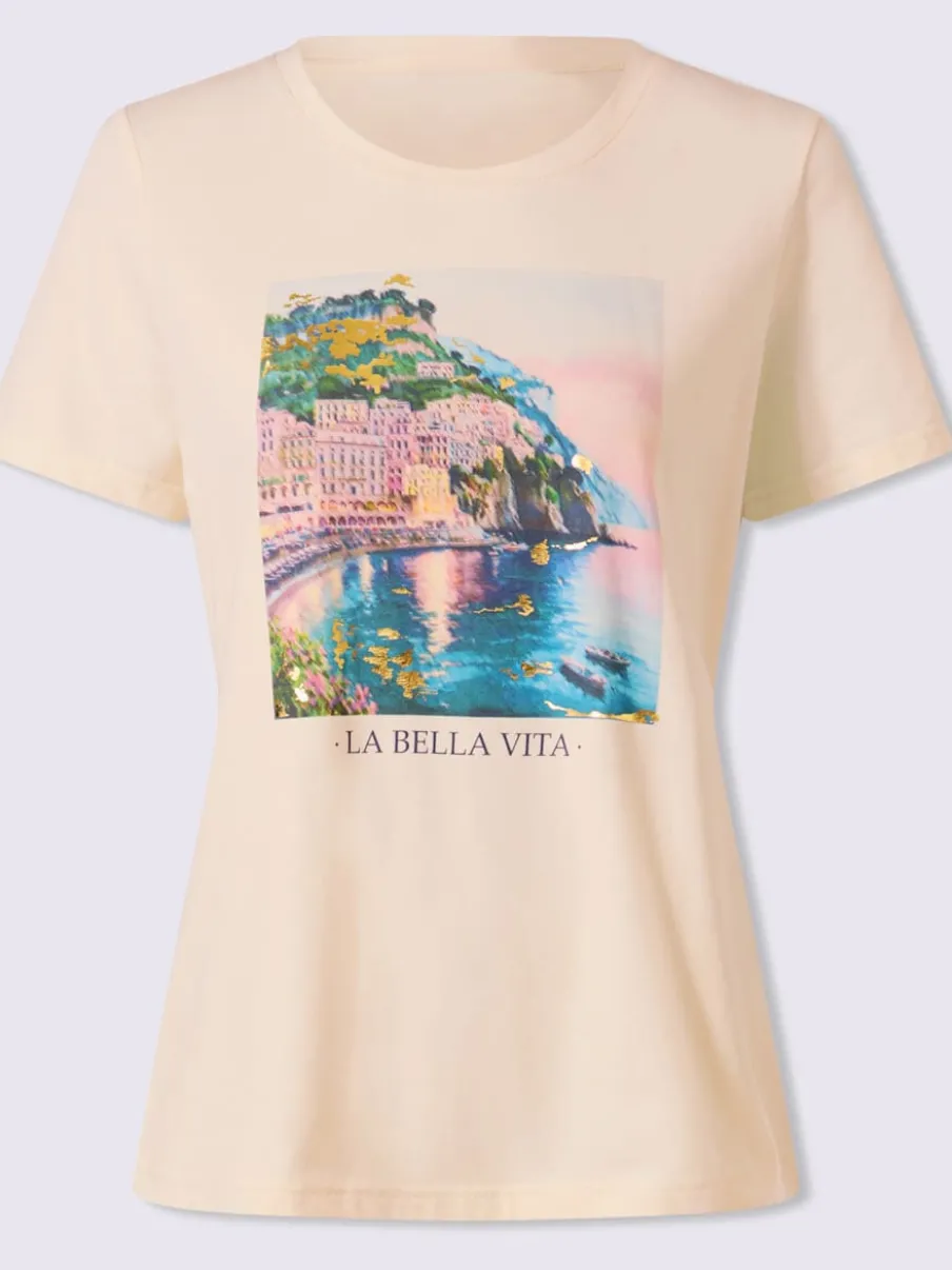 T-shirt à manches courtes avec imprimé paysage et inscription
