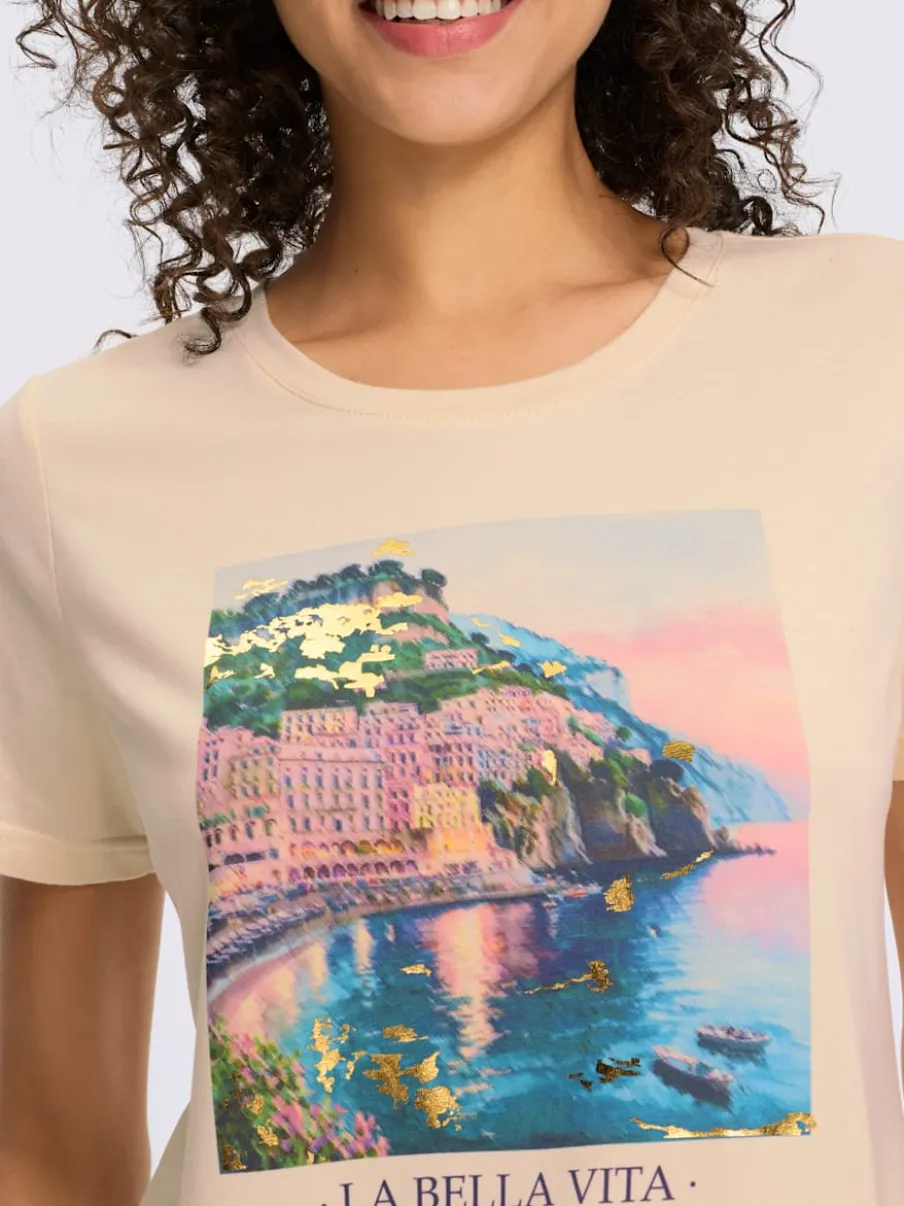 T-shirt à manches courtes avec imprimé paysage et inscription