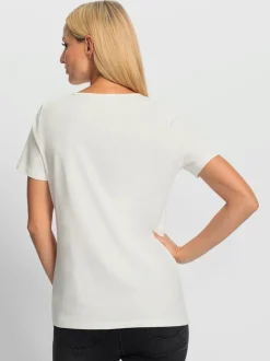 T-shirt à manches courtes avec imprimé lettrage et petites pierres brillantes