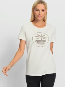 T-shirt à manches courtes avec imprimé lettrage et petites pierres brillantes