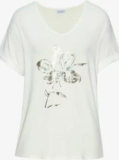 T-shirt à manches courtes avec imprimé feuille en viscose douce
