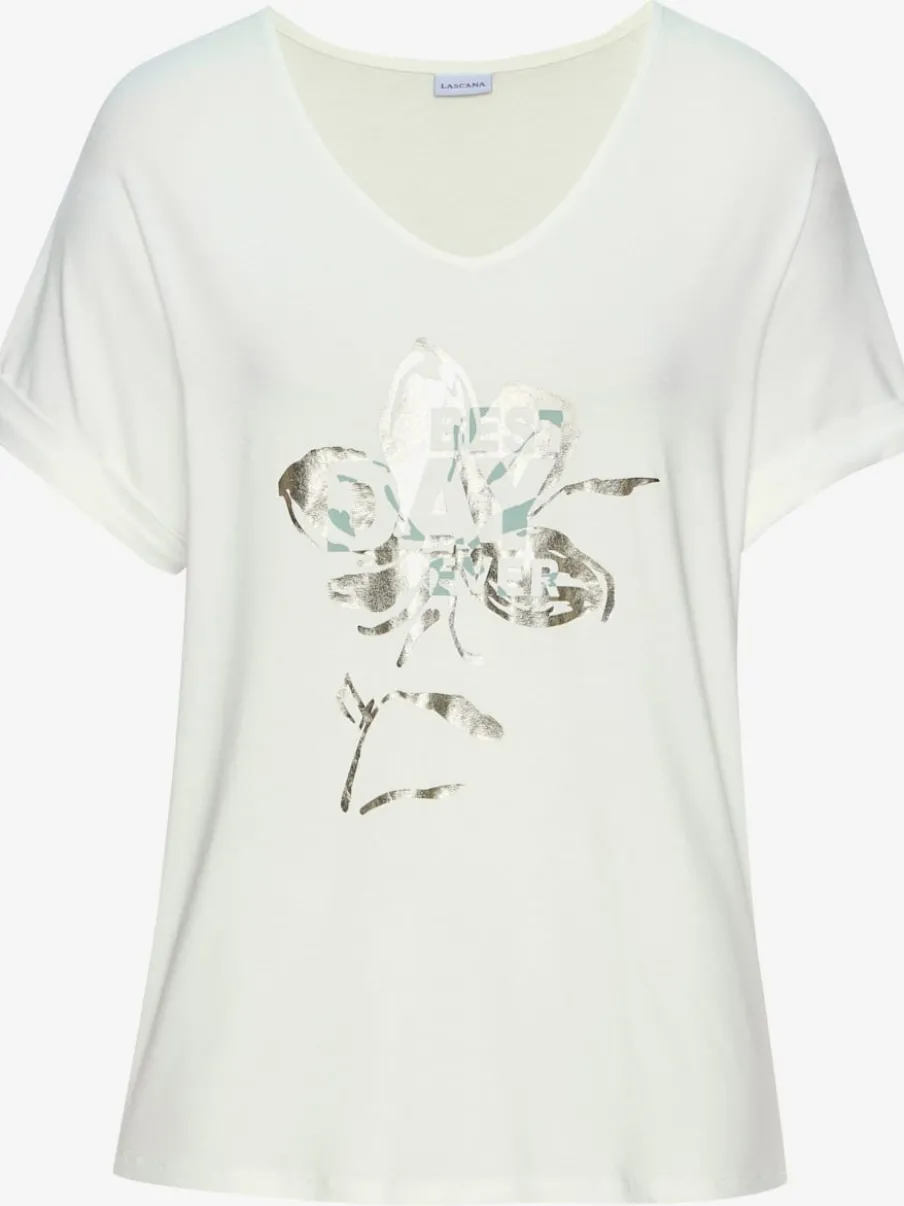 T-shirt à manches courtes avec imprimé feuille en viscose douce