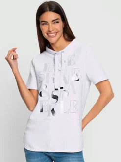 T-shirt à manches courtes avec inscription et pierres scintillantes