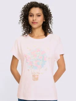 T-shirt à manches courtes avec imprimé feuille et inscription