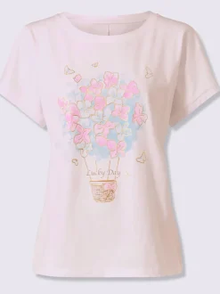 T-shirt à manches courtes avec imprimé feuille et inscription