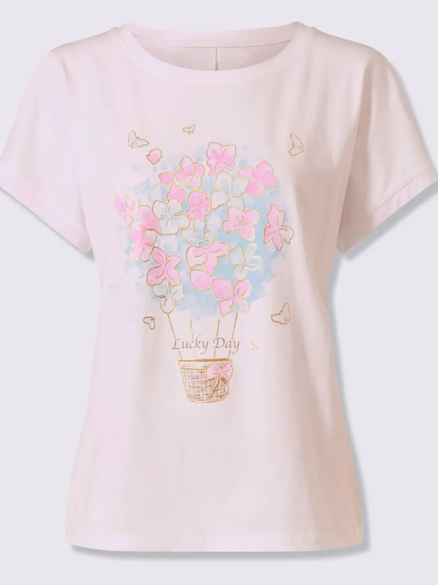 T-shirt à manches courtes avec imprimé feuille et inscription
