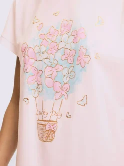 T-shirt à manches courtes avec imprimé feuille et inscription