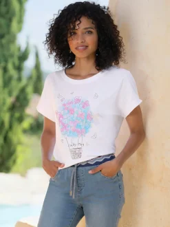 T-shirt à manches courtes avec imprimé feuille et inscription