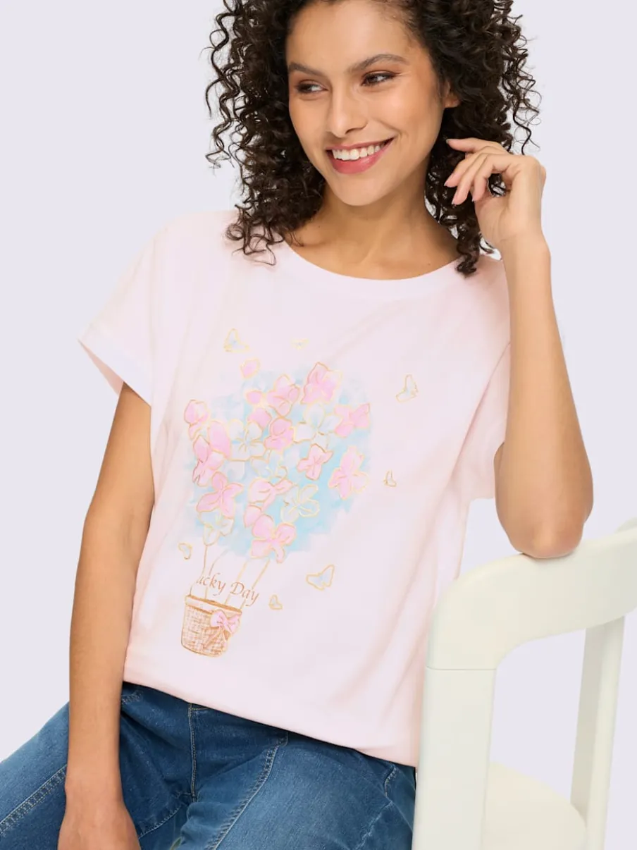 T-shirt à manches courtes avec imprimé feuille et inscription