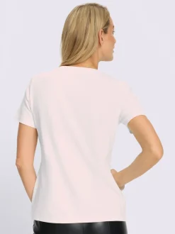 T-shirt à manches courtes avec inscription et perles décoratives