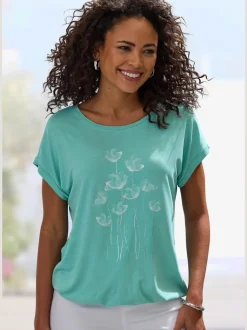 T-shirt à manches courtes avec imprimé floral et détails brillants