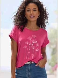 T-shirt à manches courtes avec imprimé floral et détails brillants