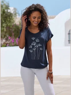 T-shirt à manches courtes avec imprimé floral et détails brillants