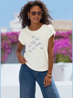 T-shirt à manches courtes avec imprimé floral et détails brillants