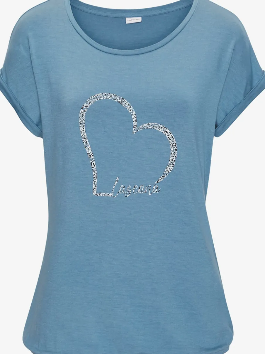 T-shirt à manches courtes avec imprimé cœur et taille élastiquée