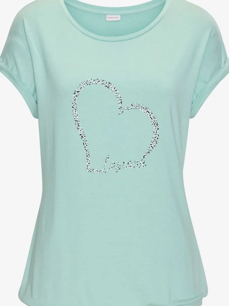 T-shirt à manches courtes avec imprimé cœur et taille élastiquée