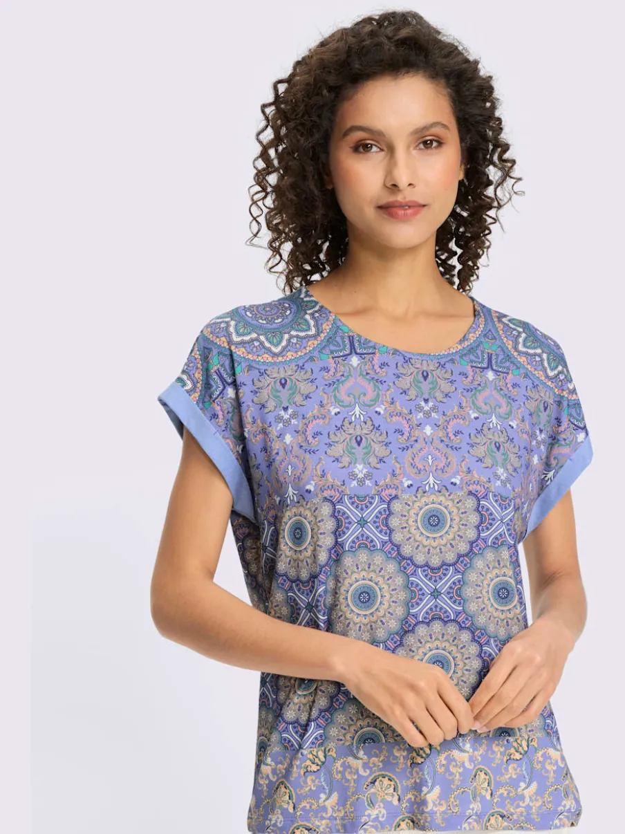 T-shirt à manches courtes avec motif patchwork en viscose ECOVERO