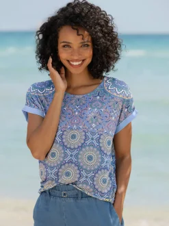 T-shirt à manches courtes avec motif patchwork en viscose ECOVERO