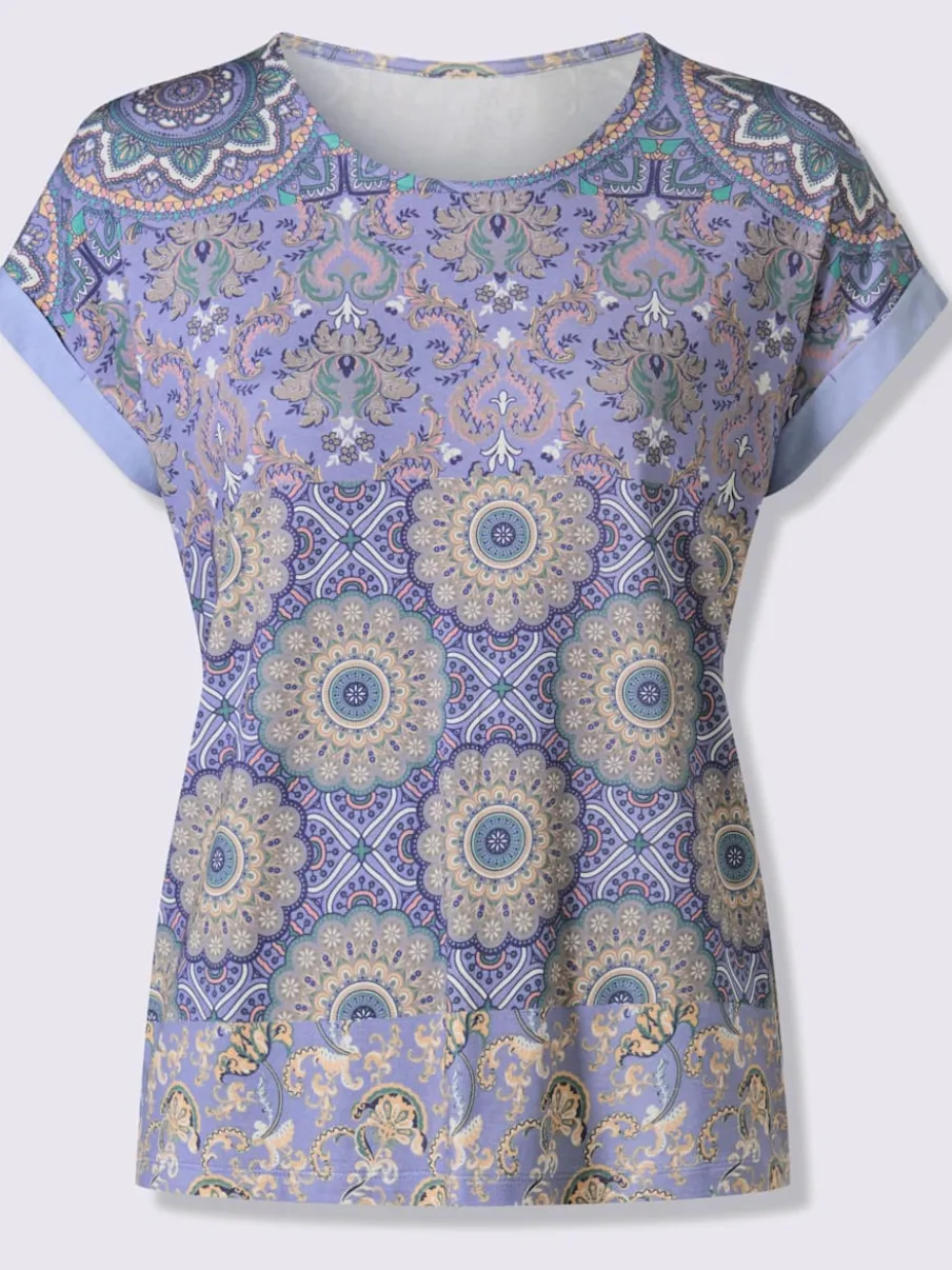 T-shirt à manches courtes avec motif patchwork en viscose ECOVERO
