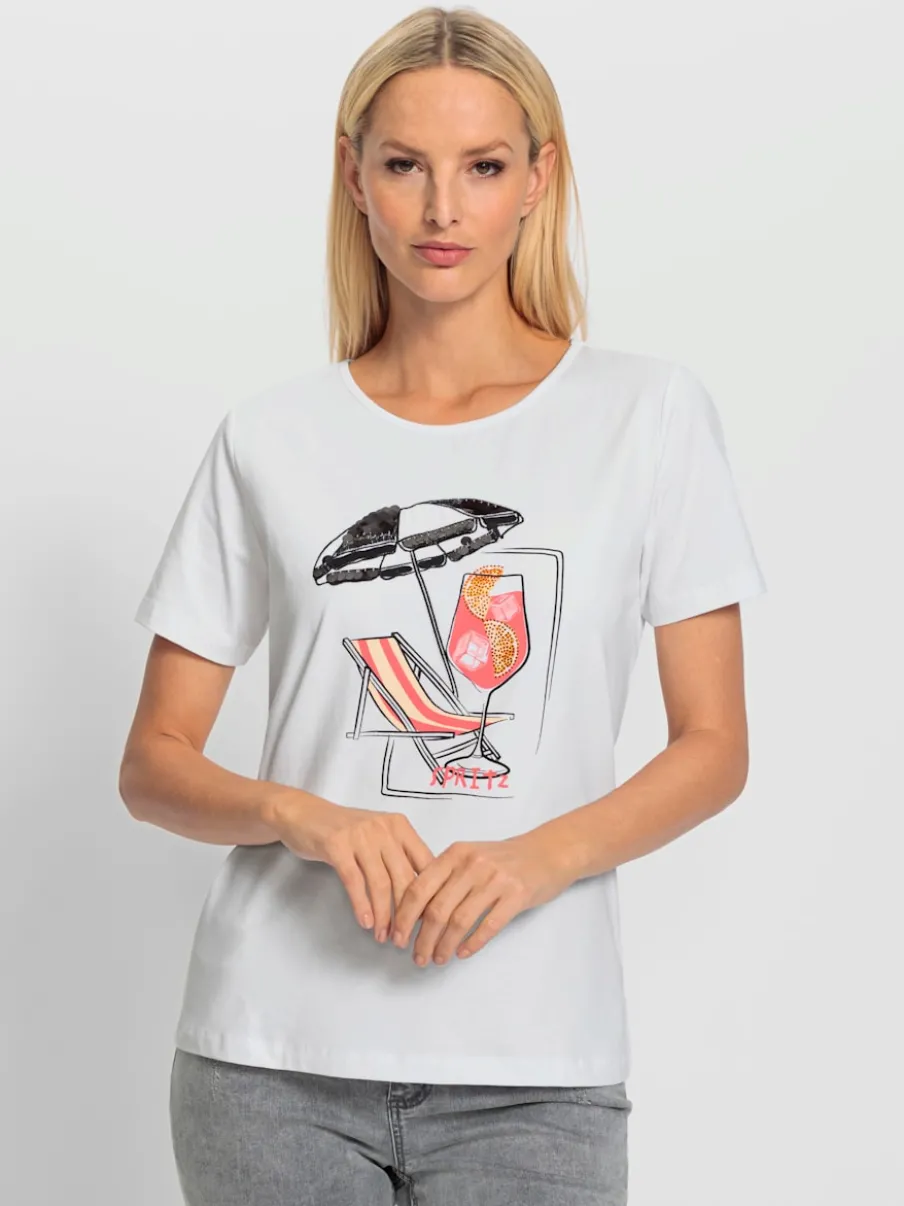 T-shirt à manches courtes avec motif imprimé et paillettes
