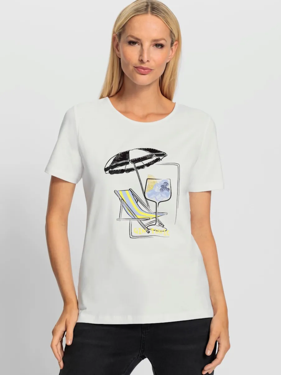 T-shirt à manches courtes avec motif imprimé et paillettes
