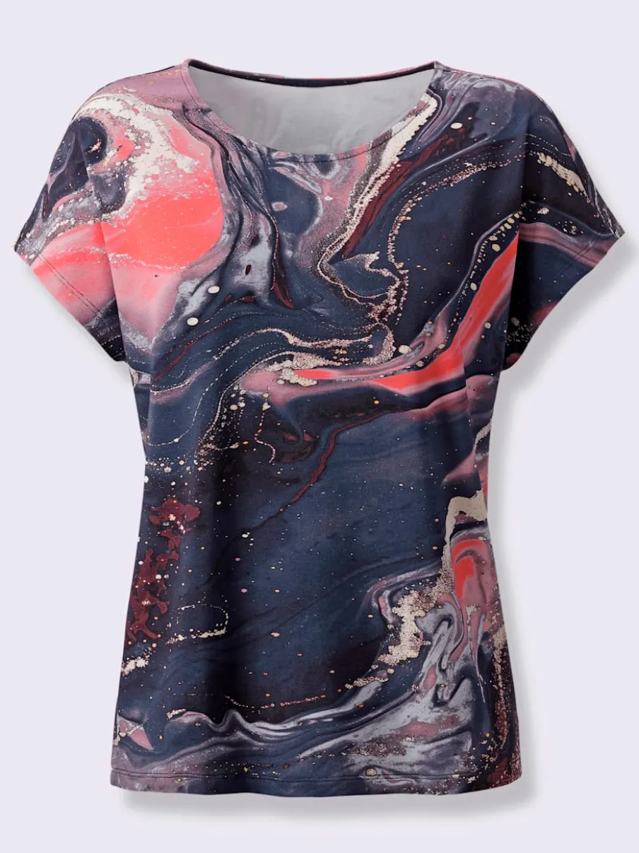 T-shirt à manches courtes avec motif marbré et mancherons