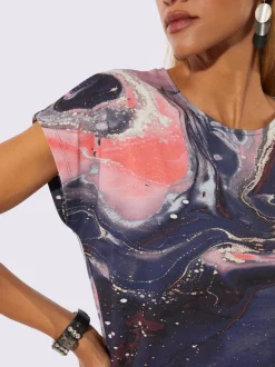T-shirt à manches courtes avec motif marbré et mancherons