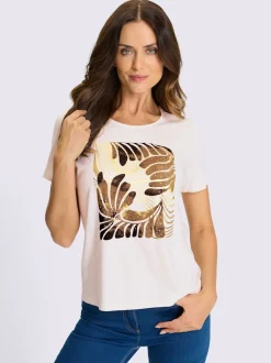 T-shirt à manches courtes avec motif feuille et pierres