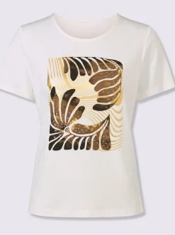 T-shirt à manches courtes avec motif feuille et pierres