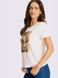T-shirt à manches courtes avec motif feuille et pierres