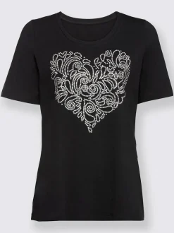 T-shirt à manches courtes avec motif cœur argenté en coton