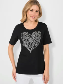 T-shirt à manches courtes avec motif cœur argenté en coton