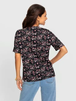 T-shirt à manches courtes avec motif floral et col V