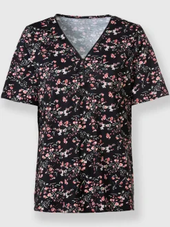 T-shirt à manches courtes avec motif floral et col V