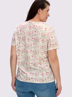 T-shirt à manches courtes avec motif floral et col V