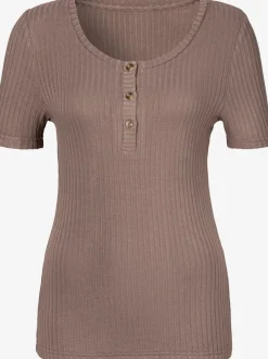T-shirt à manches courtes avec patte de boutonnage et boutons imitation corne